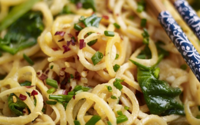 Sweet Potato Noodles with Cashew Butter and Spinach
